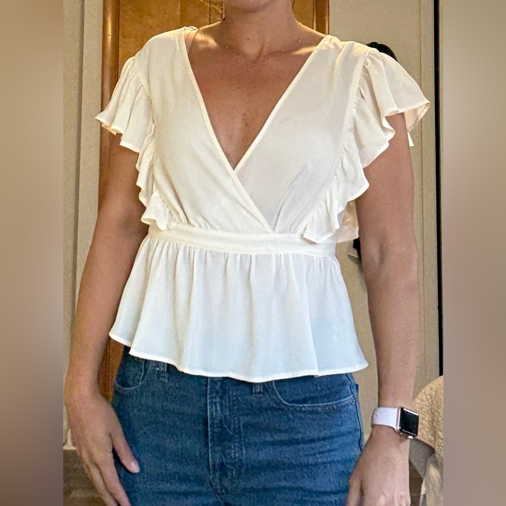 Cream Blouse Short Sleeve Top
